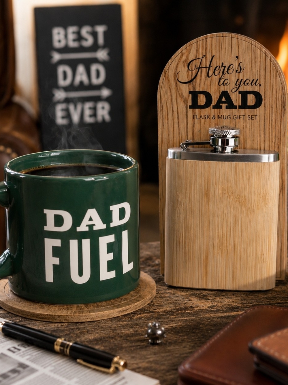 Dad Fuel Mug Flask Gift Set Fathers Day Coffee Mug Green
